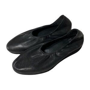 EILEEN FISHER Mellow Low Wedge Heel Black Leather Shoes Ballet Flats siz…